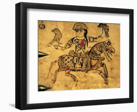 Falconer on Horseback, Detail from Ivory Casket, 11-12th C-null-Framed Art Print