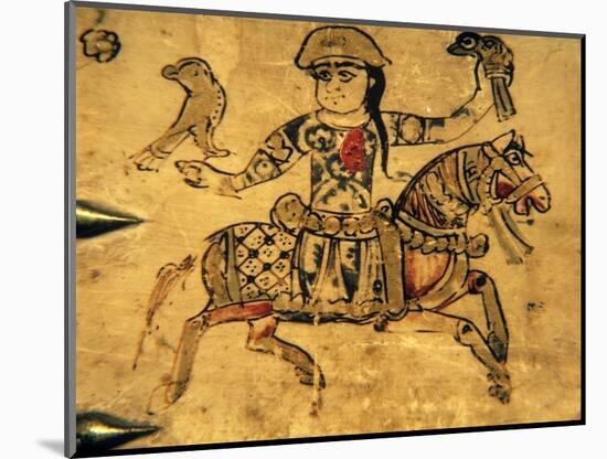 Falconer on Horseback, Detail from Ivory Casket, 11-12th C-null-Mounted Art Print