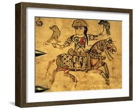 Falconer on Horseback, Detail from Ivory Casket, 11-12th C-null-Framed Art Print