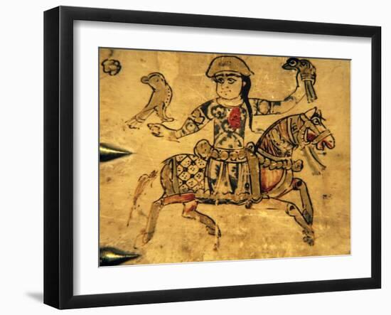 Falconer on Horseback, Detail from Ivory Casket, 11-12th C-null-Framed Art Print