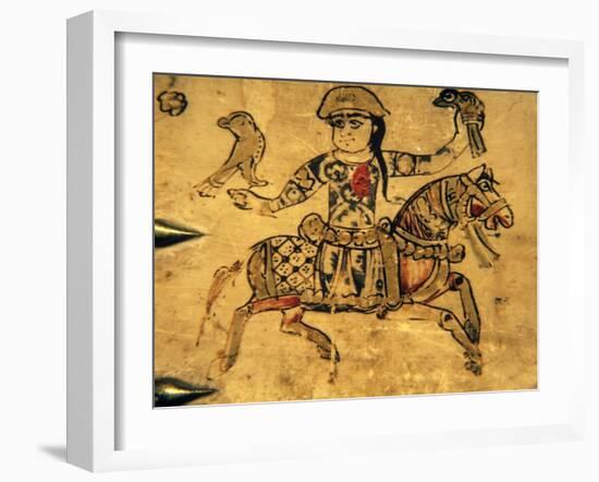 Falconer on Horseback, Detail from Ivory Casket, 11-12th C-null-Framed Art Print