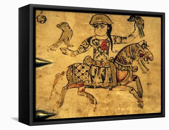 Falconer on Horseback, Detail from Ivory Casket, 11-12th C-null-Framed Stretched Canvas