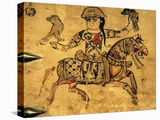 Falconer on Horseback, Detail from Ivory Casket, 11-12th C-null-Stretched Canvas