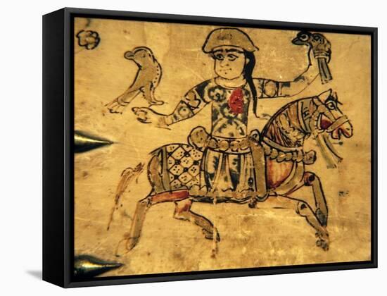 Falconer on Horseback, Detail from Ivory Casket, 11-12th C-null-Framed Stretched Canvas