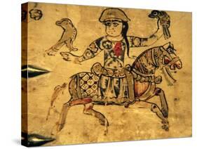 Falconer on Horseback, Detail from Ivory Casket, 11-12th C-null-Stretched Canvas