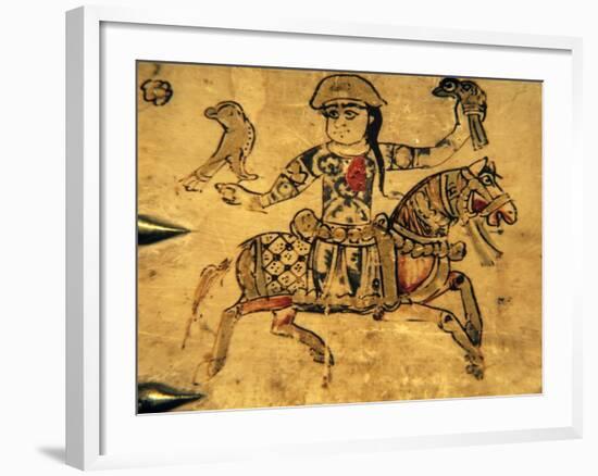 Falconer on Horseback, Detail from Ivory Casket, 11-12th C-null-Framed Art Print