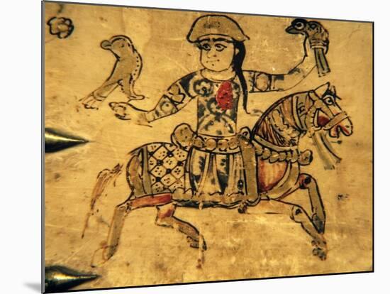 Falconer on Horseback, Detail from Ivory Casket, 11-12th C-null-Mounted Art Print