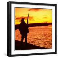 Falklands War 1982 a British Soldier Standing Guard at Sunset-null-Framed Photographic Print
