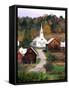 Fall Colors in Small Town with Church and Barns, Waits River, Vermont, USA-Bill Bachmann-Framed Stretched Canvas