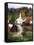 Fall Colors in Small Town with Church and Barns, Waits River, Vermont, USA-Bill Bachmann-Framed Stretched Canvas