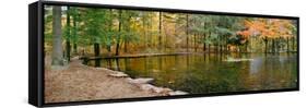 Fall colors over pond in Nature Center, Eagle Creek Park, Indianapolis, Indiana, USA-Anna Miller-Framed Stretched Canvas