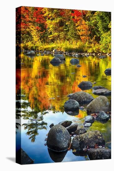 Fall Colors Reflected in a River-George Oze-Stretched Canvas