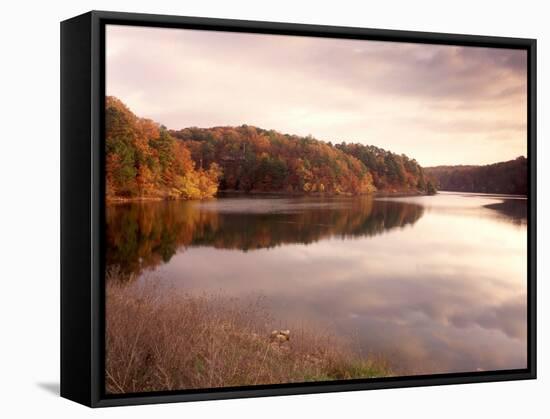 Fall Colors Reflected in Lake, Arkansas, USA-Gayle Harper-Framed Stretched Canvas