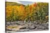 Fall colors reflecting on Swift River, Lower Falls Recreation Site, Kancamagus, New Hampshire-Adam Jones-Stretched Canvas