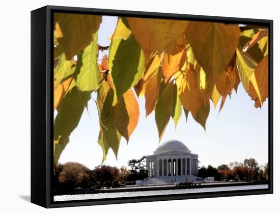 Fall Foliage Frames the Jefferson Memorial on the Tidal Basin Near the White House-Ron Edmonds-Framed Stretched Canvas