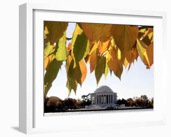 Fall Foliage Frames the Jefferson Memorial on the Tidal Basin Near the White House-Ron Edmonds-Framed Photographic Print