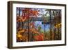 Fall Forest Framing Scenic Autumn Lake View from Lookout Trail in Algonquin Park, Ontario, Canada.-elenathewise-Framed Photographic Print