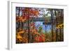 Fall Forest Framing Scenic Autumn Lake View from Lookout Trail in Algonquin Park, Ontario, Canada.-elenathewise-Framed Photographic Print