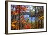 Fall Forest Framing Scenic Autumn Lake View from Lookout Trail in Algonquin Park, Ontario, Canada.-elenathewise-Framed Photographic Print