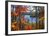 Fall Forest Framing Scenic Autumn Lake View from Lookout Trail in Algonquin Park, Ontario, Canada.-elenathewise-Framed Photographic Print