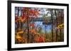 Fall Forest Framing Scenic Autumn Lake View from Lookout Trail in Algonquin Park, Ontario, Canada.-elenathewise-Framed Photographic Print