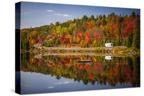 Fall Forest with Colorful Autumn Leaves and Highway 60 Reflecting in Lake of Two Rivers.  Algonquin-elenathewise-Stretched Canvas