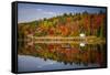 Fall Forest with Colorful Autumn Leaves and Highway 60 Reflecting in Lake of Two Rivers.  Algonquin-elenathewise-Framed Stretched Canvas