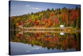 Fall Forest with Colorful Autumn Leaves and Highway 60 Reflecting in Lake of Two Rivers.  Algonquin-elenathewise-Stretched Canvas