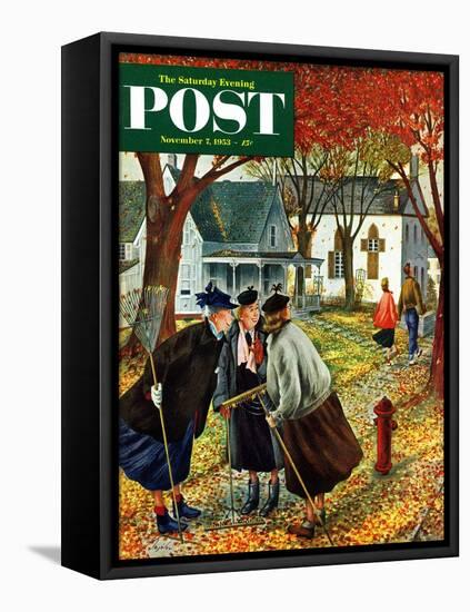 "Fall Gab Session" Saturday Evening Post Cover, November 7, 1953-Constantin Alajalov-Framed Stretched Canvas