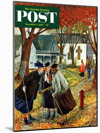 "Fall Gab Session" Saturday Evening Post Cover, November 7, 1953-Constantin Alajalov-Mounted Giclee Print