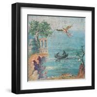 Fall of Icarus, Dead on Beach, Daedalus in Sky, C. 45-79-null-Framed Art Print