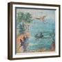 Fall of Icarus, Dead on Beach, Daedalus in Sky, C. 45-79-null-Framed Art Print