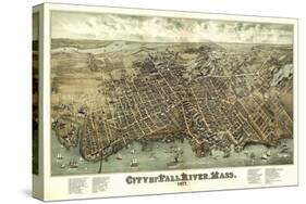 Fall River, Massachusetts - Panoramic Map-Lantern Press-Stretched Canvas