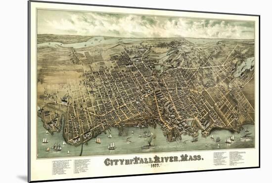 Fall River, Massachusetts - Panoramic Map-Lantern Press-Mounted Art Print