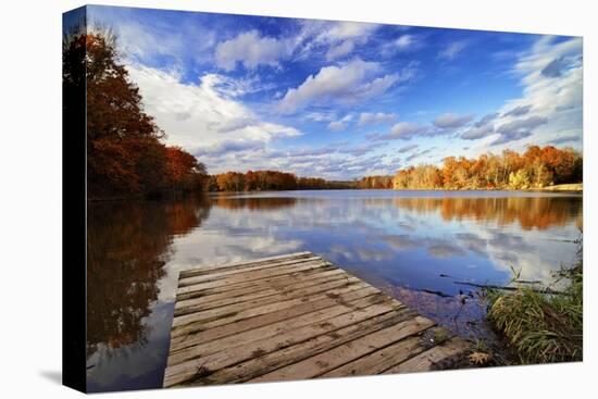 Fall Scenic View of Lake Cushetunk, New Jersy-George Oze-Stretched Canvas