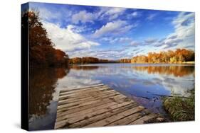 Fall Scenic View of Lake Cushetunk, New Jersy-George Oze-Stretched Canvas