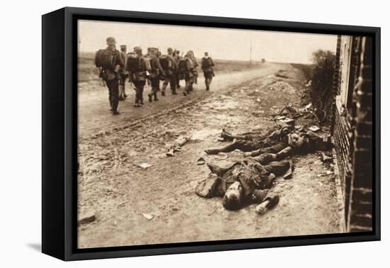 Fallen English after Street Fighting at the Village of Moreuil (B/W Photo)-German photographer-Framed Stretched Canvas