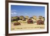 Fallen Moai and Red Scoria Topknots at Ura Uranga Te Mahina Ceremonial Site-Michael Nolan-Framed Photographic Print