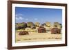 Fallen Moai and Red Scoria Topknots at Ura Uranga Te Mahina Ceremonial Site-Michael Nolan-Framed Photographic Print