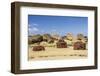 Fallen Moai and Red Scoria Topknots at Ura Uranga Te Mahina Ceremonial Site-Michael Nolan-Framed Photographic Print