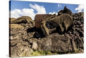 Fallen Moai Head and Red Scoria Topknot at Ahu Akahanga-Michael Nolan-Stretched Canvas