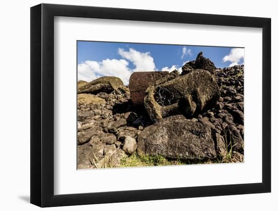 Fallen Moai Head and Red Scoria Topknot at Ahu Akahanga-Michael Nolan-Framed Photographic Print