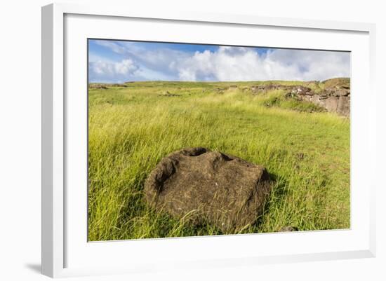 Fallen Moai Head at the Archaeological Site at Ahu Vinapu-Michael Nolan-Framed Photographic Print