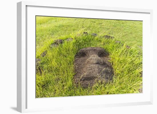 Fallen Moai Head at the Archaeological Site at Ahu Vinapu-Michael Nolan-Framed Photographic Print