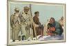 Fallen Skier, Men in Trench Coats-null-Mounted Art Print