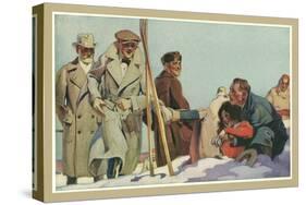 Fallen Skier, Men in Trench Coats-null-Stretched Canvas