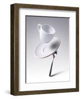 Falling Coffee Cup With Spoon And Saucer-adnrey-Framed Photographic Print