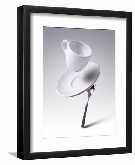 Falling Coffee Cup With Spoon And Saucer-adnrey-Framed Photographic Print