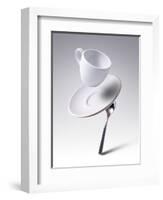 Falling Coffee Cup With Spoon And Saucer-adnrey-Framed Photographic Print