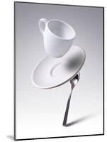 Falling Coffee Cup With Spoon And Saucer-adnrey-Mounted Photographic Print